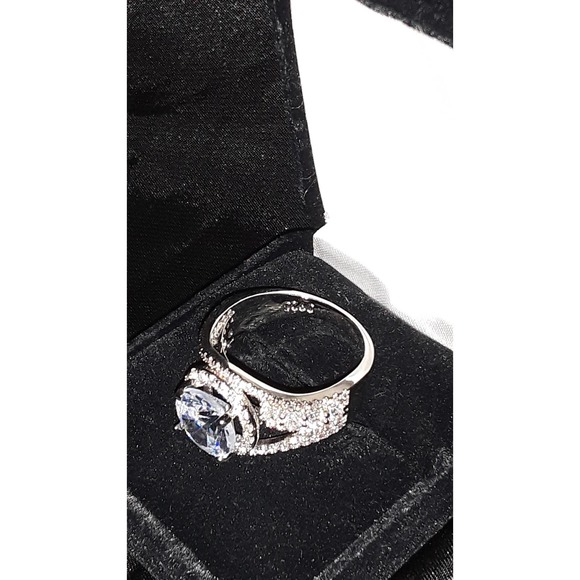 NIB Sz 7 s925 Silver Aquamarine & CZ Diamond Ring - Picture 4 of 6